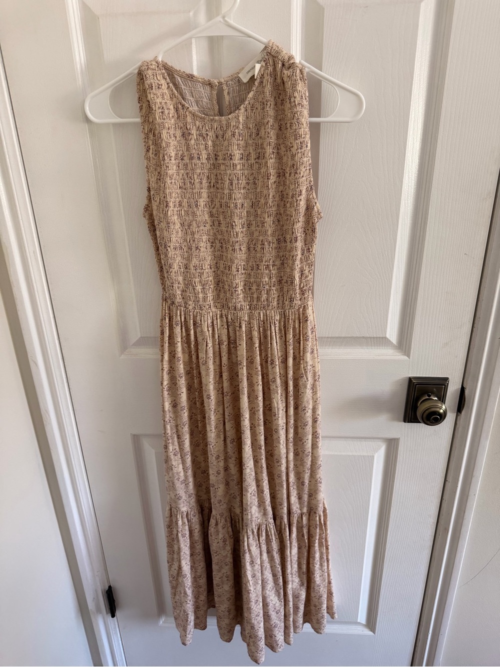 Treasure & Bond Textured Beige Floral Midi Dress